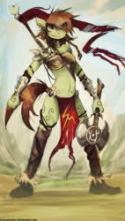 Size: 721x1267 | Tagged: safe, artist:foxinshadow, oc, oc only, anthro, orc, anthro oc, axe, solo