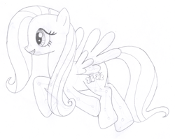 Size: 1580x1260 | Tagged: safe, artist:aafh, fluttershy, pegasus, pony, monochrome, solo, traditional art