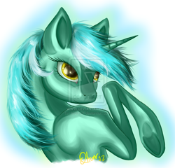 Size: 900x864 | Tagged: safe, artist:tasertail, lyra heartstrings, pony, unicorn, female, mare, solo, underhoof, watermark