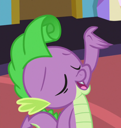 Size: 634x669 | Tagged: safe, screencap, spike, dragon, celestial advice, season 7, claws, cropped, eyes closed, male, solo, tail
