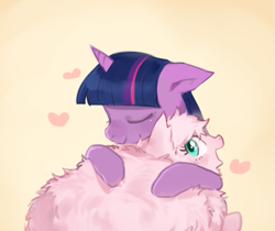 Size: 555x466 | Tagged: safe, artist:baekgup, derpibooru import, twilight sparkle, oc, oc:fluffle puff, gasp, heart, hug