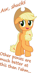 Size: 6106x12040 | Tagged: safe, artist:eagle1division, applejack, earth pony, pony, absurd resolution, blushing, dialogue, flattered, floppy ears, simple background, smiling, solo, text, transparent background, vector