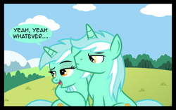 Size: 651x410 | Tagged: safe, artist:veggie55, guyra, lyra heartstrings, cool story bro, dialogue, image macro, rule 63