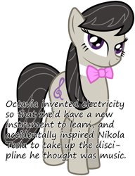 Size: 1000x1300 | Tagged: safe, octavia melody, earth pony, pony, bowtie, electricity, female, glorious cello princess, hooves, insane pony thread, inventor, mare, nikola tesla, simple background, smiling, solo, text, transparent background, tumblr, vector