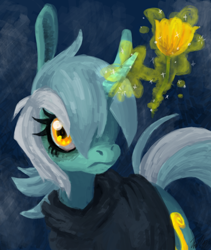 Size: 800x950 | Tagged: safe, artist:divinisity, lyra heartstrings, fanfic:background pony, clothes, flower, hoodie, ponies wearing black, solo, tulip