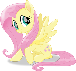 Size: 5583x5206 | Tagged: safe, artist:shutterflyeqd, fluttershy, pegasus, pony, my little pony: the movie, absurd resolution, cute, female, happy, looking at you, mare, raised hoof, shyabetes, simple background, sitting, smiling, solo, spread wings, transparent background, vector