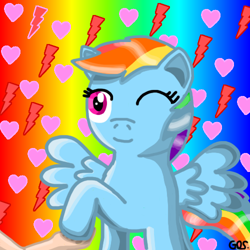 Size: 500x500 | Tagged: safe, artist:mudkip91/tetrahedron, derpibooru import, rainbow dash, human, pegasus, pony, cute, element of loyalty, hand, heart, hooves, love, loyalty, rainbow, shading, solo