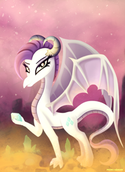 Size: 1700x2338 | Tagged: safe, artist:pedrohander, rarity, dragon, dragon wings, race swap, raridragon, solo