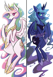 Size: 900x1286 | Tagged: safe, artist:dragonbeak, princess celestia, princess luna, alicorn, pony, duo, royal sisters