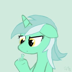 Size: 2300x2300 | Tagged: safe, artist:wonder-waffle, lyra heartstrings, gray background, high res, simple background, solo, toy, unamused