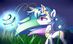 Size: 4587x2783 | Tagged: safe, artist:a8f12, princess celestia, alicorn, pony, female, glowing horn, magic, mare, night, solo