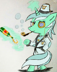 Size: 1176x1496 | Tagged: safe, artist:wonder-waffle, lyra heartstrings, pony, bipedal, bubble, bubble pipe, classy, clothes, fez, hat, monocle, pipe