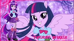 Size: 1366x768 | Tagged: safe, artist:natoumjsonic, derpibooru import, twilight sparkle, twilight sparkle (alicorn), alicorn, equestria girls, solo, wallpaper