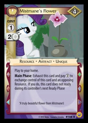 Size: 344x480 | Tagged: safe, rarity, pony, unicorn, shadow play, ccg, enterplay, flower, friends forever (enterplay), merchandise, mistmane's flower, solo