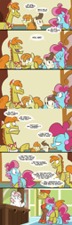 Size: 700x2166 | Tagged: safe, artist:egophiliac, carrot cake, cup cake, nurse redheart, pound cake, pumpkin cake, comic, shrug, shrugpony, slice of life, slice of pony life