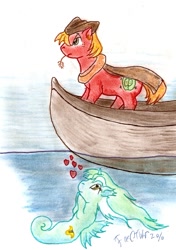 Size: 666x945 | Tagged: safe, artist:foxofwar, big macintosh, lyra heartstrings, earth pony, pony, sea pony, boat, lyramac, male, seapony lyra, shipping, stallion, straight