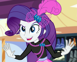 Size: 1325x1076 | Tagged: safe, screencap, rarity, better together, display of affection, equestria girls, clothes, cropped, female, raised eyebrow, smiling, solo