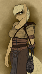 Size: 1140x2000 | Tagged: safe, artist:phathusa, artist:sirhcx, applejack, anthro, earth pony, amputee, chest fluff, crossover, imperator furiosa, mad max, mad max fury road, prosthetic limb, prosthetics, solo