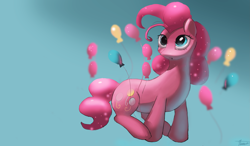 Size: 4681x2736 | Tagged: safe, artist:auroriia, pinkie pie, earth pony, pony, absurd resolution, balloon, gradient background, solo