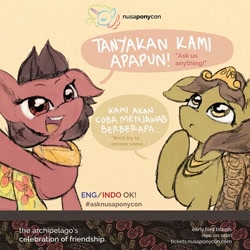 Size: 720x720 | Tagged: safe, artist:achmeddb, rarity, oc, oc:nuning, oc:salasika, pony, unicorn, indonesia, indonesian, nusaponycon, soft color