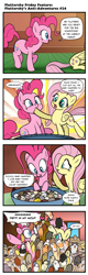 Size: 617x1920 | Tagged: safe, artist:pencils, fluttershy, pinkie pie, earth pony, hamster, pegasus, pony, comic:fluttershy's anti-adventures, :3, comic, dialogue, duo, female, fluttershy's cottage, frown, hoof in mouth, in mouth, jumping, leaning, mare, muffled words, nudity, open mouth, pile, prone, puffy cheeks, raised hoof, simplistic anus, slice of life, smiling, underhoof, wide eyes