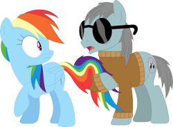 Size: 3558x2602 | Tagged: safe, artist:porygon2z, derpibooru import, rainbow dash, oc, oc:nosight, pegasus, pony, blind, holding tail, prehensile tail, simple background, sunglasses, transparent background