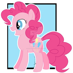 Size: 900x911 | Tagged: safe, artist:ialyrnaeloria, pinkie pie, earth pony, pony, happy, solo, watermark