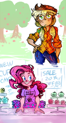 Size: 400x745 | Tagged: safe, artist:tegraliz, applejack, pinkie pie, human, humanized, pony coloring