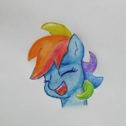 Size: 1080x1080 | Tagged: safe, artist:iblueberry_gummy, derpibooru import, rainbow dash, pegasus, pony, :d, bust, eyes closed, female, mare, open mouth, smiling, solo, traditional art