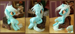 Size: 2664x1226 | Tagged: safe, artist:piquipauparro, lyra heartstrings, pony, unicorn, bench, irl, meme, photo, plushie, sitting, sitting lyra, solo