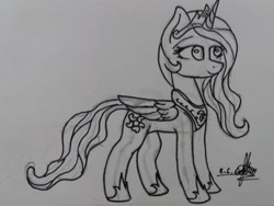 Size: 4128x3096 | Tagged: safe, artist:ironbeastz, princess celestia, alicorn, pony, monochrome, sketch, solo, traditional art