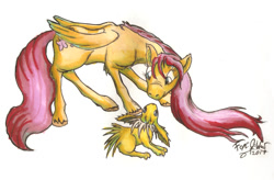 Size: 1016x666 | Tagged: safe, artist:foxofwar, fluttershy, pegasus, pony, crossover, jolteon, pokémon, simple background, traditional art, unshorn fetlocks