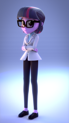 Size: 1080x1920 | Tagged: safe, artist:creatorofpony, artist:derpie pie, artist:frankier77, derpibooru import, sci-twi, twilight sparkle, equestria girls, 3d, blender, clothes, lab coat, solo, wip