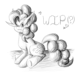 Size: 2697x2600 | Tagged: safe, artist:crad-rin-vah, pinkie pie, earth pony, pony, hair over one eye, high res, monochrome, sitting, sketch, solo, traditional art