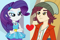 Size: 920x618 | Tagged: safe, normal norman, rarity, a fine line, better together, equestria girls, equestria girls (movie), background human, eyeshadow, female, geode of shielding, lidded eyes, magical geodes, makeup, male, normity, shipping, shipping domino, straight