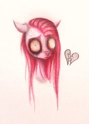 Size: 1024x1433 | Tagged: safe, artist:pinkamenacheshirepie, pinkie pie, earth pony, pony, crying, heartbreak, pinkamena diane pie, solo, traditional art