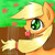 Size: 900x900 | Tagged: safe, artist:dashiepl, applejack, earth pony, pony, apple, food, mouth hold, solo