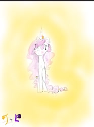 Size: 1167x1566 | Tagged: safe, artist:tiaandluluanimations, princess celestia, alicorn, pony, eye, eyes, female, glow, pink eyes, pink hair, white, young