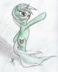 Size: 520x641 | Tagged: safe, artist:vabla, lyra heartstrings, pony, unicorn, female, green coat, horn, mare, two toned mane