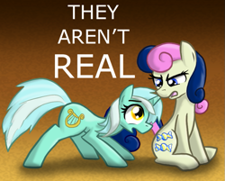 Size: 717x576 | Tagged: safe, artist:paper-pony, bon bon, lyra heartstrings, sweetie drops, earth pony, pony, unicorn, bon bon is not amused, cutie mark, duo, female, mare, unamused