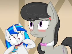 Size: 1032x774 | Tagged: safe, artist:tertonda, dj pon-3, octavia melody, vinyl scratch, earth pony, pony, :p, blushing