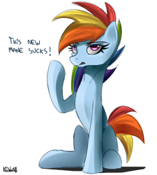 Size: 2250x2500 | Tagged: safe, artist:nixworld, derpibooru import, rainbow dash, pegasus, pony, my little pony: pony life, alternate hairstyle, comedy, cute, funny, g4.5 to g4, meta, simple background, solo, talking, white background