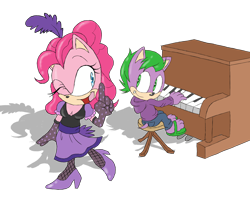 Size: 6000x5000 | Tagged: dead source, safe, artist:atomiclance, pinkie pie, spike, anthro, over a barrel, absurd resolution, crossover, paws, piano, saloon dress, saloon pinkie, sandals, simple background, sonic the hedgehog (series), sonicified, transparent background, you gotta share