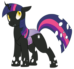 Size: 2000x1860 | Tagged: safe, artist:cloudyrei, derpibooru import, twilight sparkle, changeling, changeling queen, changelingified, evil clone, female, purple changeling, queen twilight, solo, species swap, wingless, wingless changeling