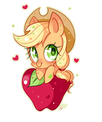 Size: 700x836 | Tagged: safe, artist:ipun, applejack, earth pony, pony, apple, chibi, food, heart eyes, simple background, solo, transparent background, wingding eyes