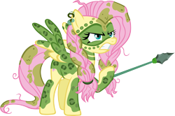 Size: 5327x3539 | Tagged: safe, artist:ironm17, fluttershy, pegasus, pony, the cutie re-mark, absurd resolution, alternate timeline, angry, bodypaint, chrysalis resistance timeline, simple background, solo, spear, stone spear, transparent background, tribal, tribalshy, vector, weapon