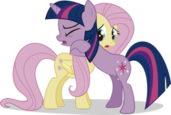 Size: 1024x687 | Tagged: safe, artist:j5a4, derpibooru import, fluttershy, twilight sparkle, pegasus, pony, duo, duo female, female, hug, sad, simple background, transparent background, vector