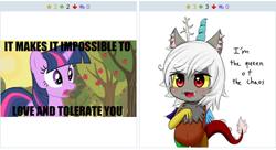 Size: 508x276 | Tagged: safe, derpibooru import, discord, eris, twilight sparkle, chibi, derpibooru, exploitable meme, juxtaposition, juxtaposition win, meme, meta, rule 63