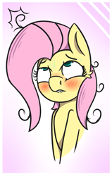 Size: 537x843 | Tagged: safe, artist:lazerblues, fluttershy, pegasus, pony, ahegao, ahego meme, blushing, bust, female, lip bite, mare, messy mane, open mouth, solo, sweat