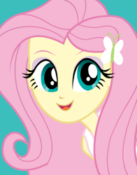 Size: 434x554 | Tagged: safe, fluttershy, human, equestria girls, bust, derp, female, happy, looking at you, official, open mouth, solo